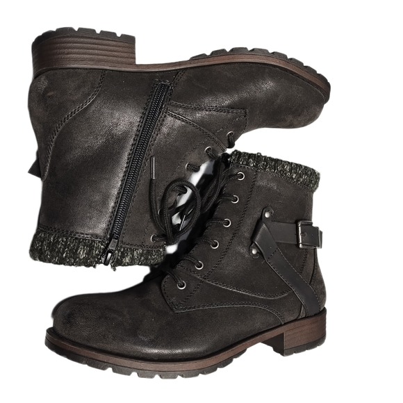 Crown Vintage Shoes - Crown Vintage Racine Combat Boots Womens Size 8.5M Black Side Zip Buckle Strap